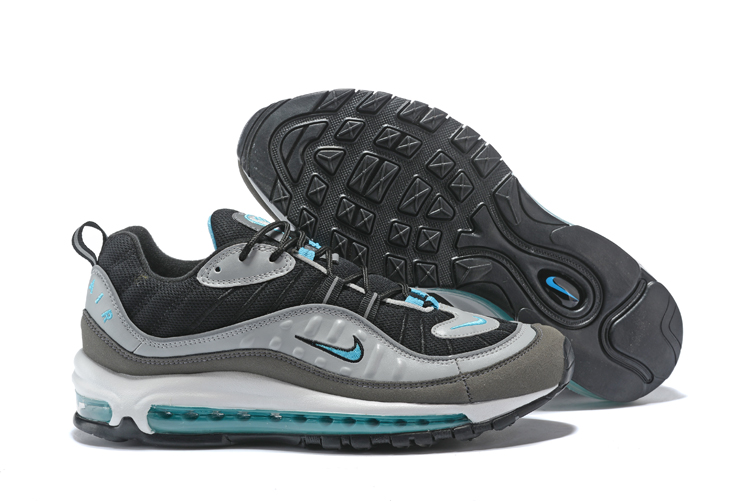 Supreme x NikeLab Air Max 98 Black Silver Grey Jade Blue Shoes - Click Image to Close